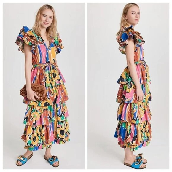 NWT Love The Label  Penelope V Neck Ruffle Maxi Dress with Drawstring Be… - Picture 2 of 10